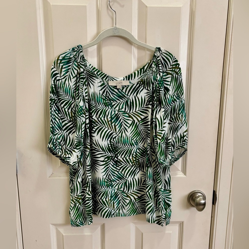 LOFT Tropical Green Leaf Print Blouse